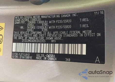 2017 Lexus Rx 350 из США, поврежденный, VIN 2T2ZZMCA0HC043355